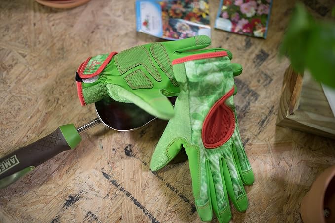 DIGZ Signature Garden Gloves, Large, 1 Pair, Green Leaves Pattern