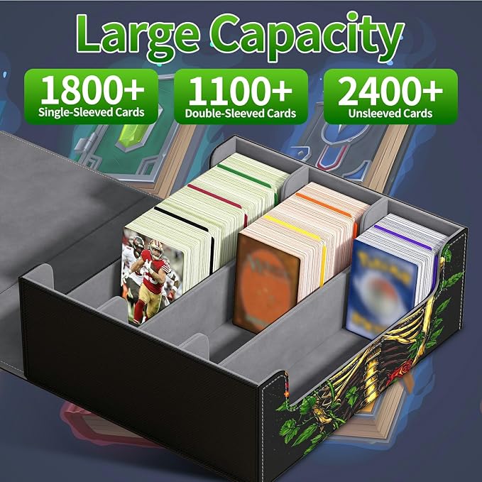 Card Deck Box for MTG, Cards Storage Box Fits 120+ Sleeved, Leather Big Size Strong Magnetic Closing Case for Board Games Magic TCG CCG Baseball Collection Women Man, Skull Red Rose