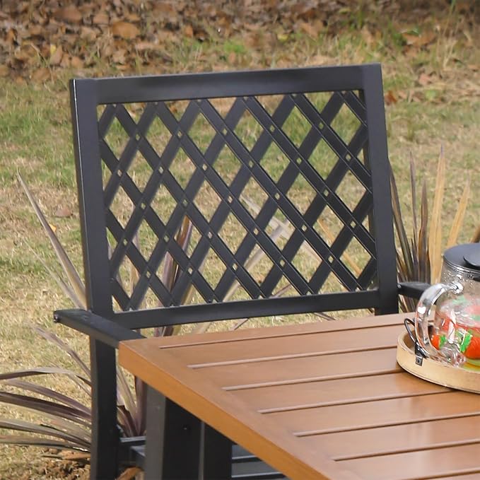 SUNSHINE VALLEY Patio Dining Set,60x38 Outdoor Table w/Swivel Chairs | 60x36 Outdoor Table and Chairs Set with Umbrella Hole, 2 Leg Chairs, 2 Swivel Chairs, 1 Metal Table and 1 Cushioned Bench