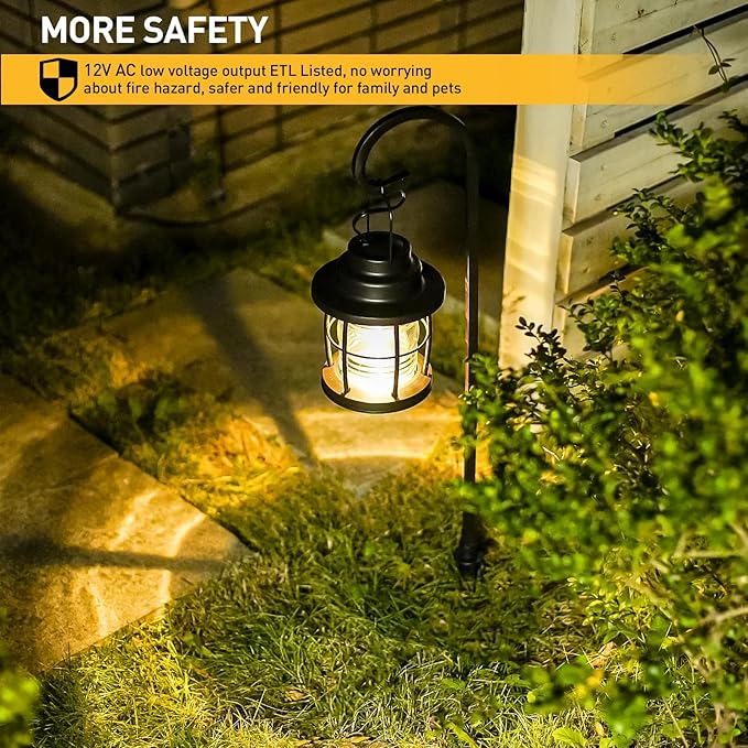 GOLDEN STAR Low Voltage Landscape Pathway Lights - 12V LED Outdoor Shepherd Hook Hanging Garden Lights IP65 Waterproof Aluminum Lantern Path Lights 1.1W 32 Lumen 2900K for Walkway & Yard 2-Pack
