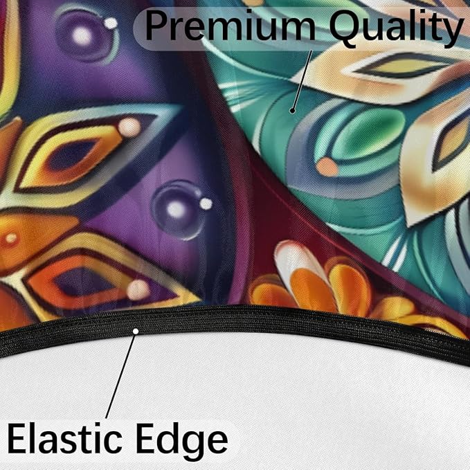 OSAM SPACE Outdoor Tablecloth with Umbrella Hole, Round Elastic Fitted Table Cloth with Invisible Zipper,Dark Colorful Mandala Flower Picnic Patio Table Cover 36-44in