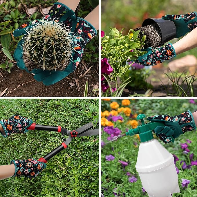 Trifabricy Gardening Gloves for Women, Breathable Leather Garden Gloves with Grip, Thorn-Proof Puncture-Resistant Work Gloves