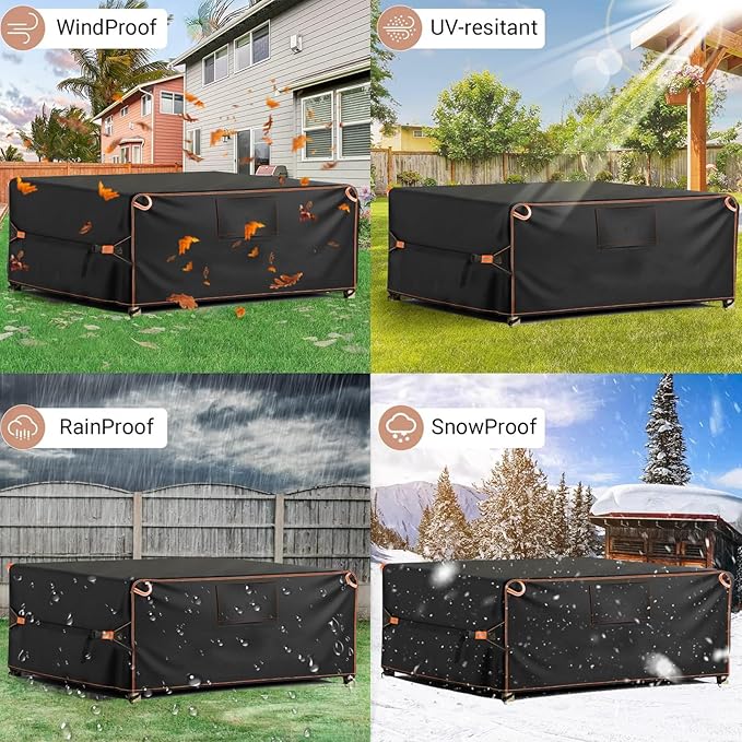 Patio Furniture Cover, Outdoor Furniture Covers Waterproof, Heavy Duty 600D Patio Table Cover Outside Garden Dining Table and Chair Covers Rectangular 108" L×82" W×28" H