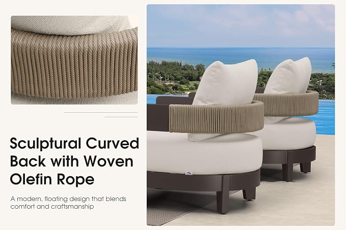 PURPLE LEAF Patio Furniture Set with Right-Arm Daybed and Table 7 Pieces Modern Aluminum Sectional Sofa Outdoor Conversation Sets 7.87" Thick Removable Cushions & Pillows for Porch Yard Garden