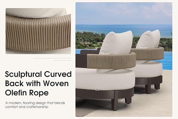 PURPLE LEAF Patio Furniture Set with Table and Daybeds 8 Pieces Modern Aluminum Sectional Sofa Chairs 7.87" Thick Removable Cushions & Pillows Outdoor Conversation Sets for Porch Yard Garden