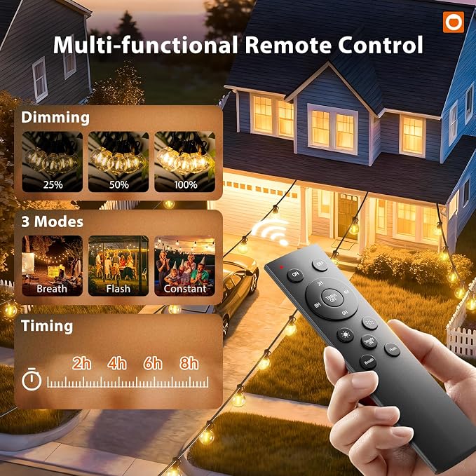 addlon Outdoor String Lights 200FT G40 with Remote 108 LED Waterproof Bulbs | Dimmable Patio Globe Lights Shatterproof, Hanging Outside Lighting for Backyard, Garden, Deck, Balcony, Porch, Café, Decor