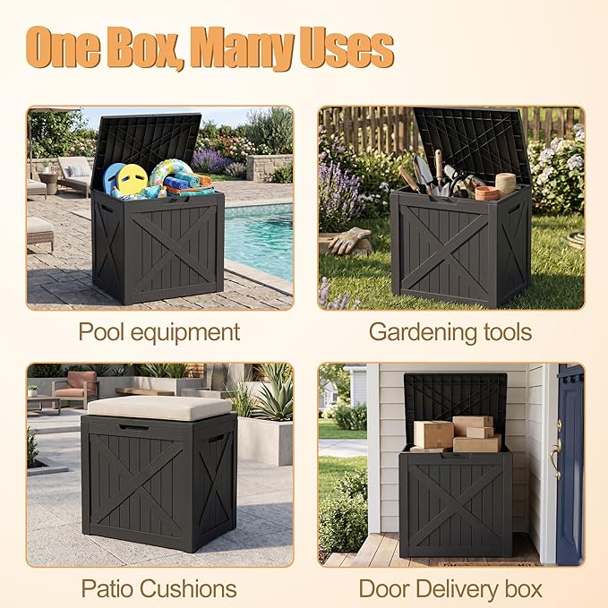 35 Gallon Waterproof Resin Deck Box, Outdoor Lock Toy Storage Bins Container for Patio Cushions Garden Tools, Delivery Box, Black