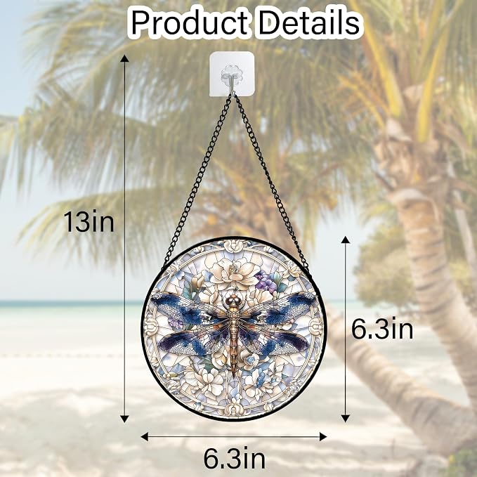 DASTOLL Stained Glass Window Hanging, Dragonfly Flower Suncatcher for Doors Home Sun Catchers Decoration and Christmas, Mother's Day Birthday Gifts for Women, Men, and Mom 6.3 in