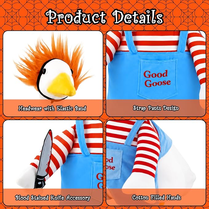 Halloween Goose Outfit Scary Porch Goose Costumes for Outdoor Decor | for 23''H Plastic/Cement Statues, Halloween Geese Jumpsuit Overalls Clothes Lawn Patio Yard Decorations