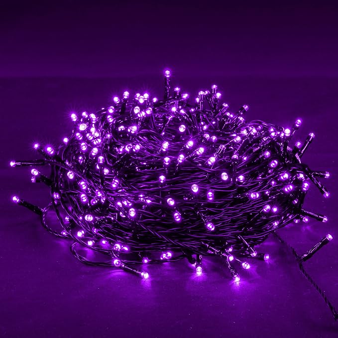 DAZZLE BRIGHT Halloween 300 LED String Lights, 100FT Connectable String Lights with 8 Lighting Modes, Halloween Decorations for Party Carnival Supplies, Indoor Outdoor Yard Garden Decor (Purple)
