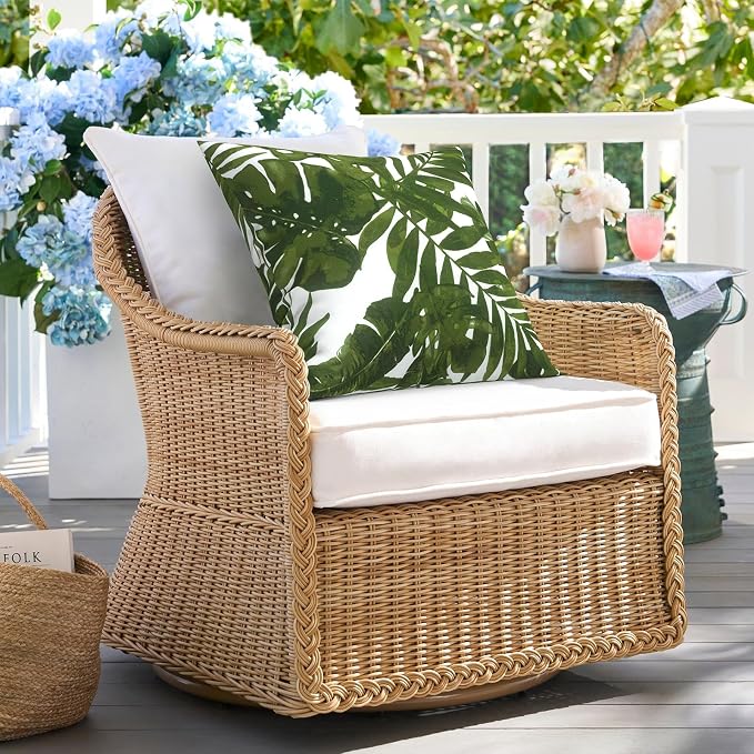 DYTXIII Pack of 2 Waterproof Outdoor Pillow with Inserts, 18x18 Square Patio Decorative Throw Pillow for Home,Sofa,Bench and Patio Furniture,Palm Green