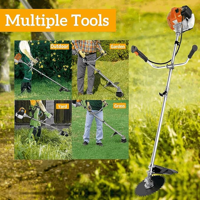 58CC 2-Cycle Gas Powered Weed Wacker, 4 in 1 String Trimmer Brush Cutter, Gas Brush Cutter Weed Wacker Straight Shaft Gas Grass Trimmer for Lawn and Garden Care Trimming
