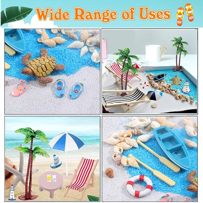 31 Pcs Beach Miniature Dollhouse Decoration, Umbrella Palm Chair Miniature Toys Garden Dollhouse Outdoor Accessories Beach Decorations Mini Beach Chair for DIY Garden Plant Pool