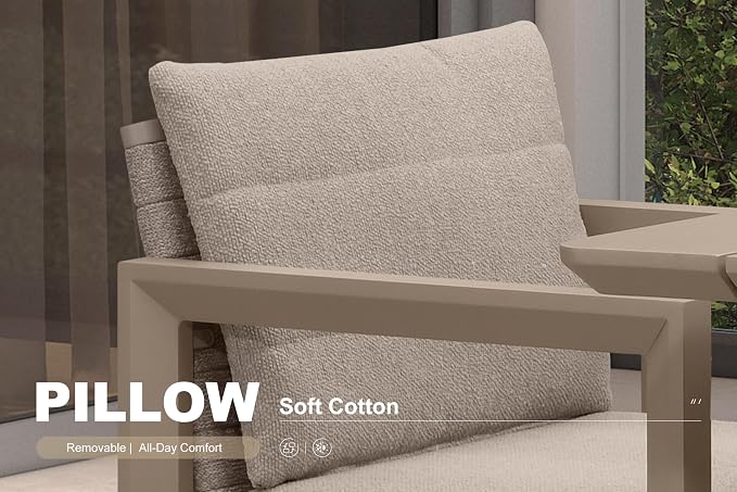 PURPLE LEAF Outdoor Dining Set for 4 Aluminum Luxury Patio Furniture Table and Chairs Set with Removable Thick Cushion Rectangular Patio Dining Sets for Small Backyard Porch Garden Deck Pool, Khaki