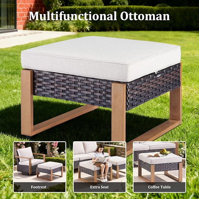 Patio Furniture Set with Fire Pit Table, 6-Piece Outdoor Wicker Sofa and Swivel Chairs, All-Weather Conversation Set for Backyard, Deck and Poolside Beige