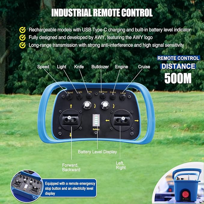 Remote Control Lawn Mower with Snow Plow, Crawler Track All-Terrain Machine, Oil-Electric Hybrid Power for Extreme Slopes and Large Turf, Adjustable Cutting Height
