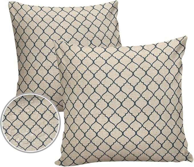 Dark Blue Moroccan Outdoor Pillow Shams Set of 2, Decorative Pillowcases Cushion Case, Soft Throw Pillow Covers Waterproof Pillow Case 24x24 Inch, Geometric Graphics Rustic Style