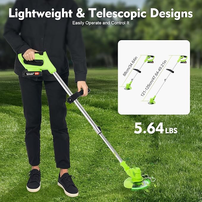 110V String Trimmer Cordless, Weed Wacker with 5.9in Steel Blade, 30 min Runtime, Weed Eater with 2 x Lithium Batteries for Lawn, Garden, etc (Standardausführung ohne Räder)