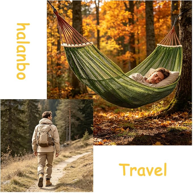 Hammock Without Stand, Green | Camping Hammocks for Outside, Travel Portable Lightweight, With Tree Straps & Storage Bag
