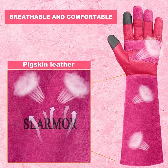 Gardening Gloves for Women Men, Long Thorn Proof Rose Pruning Glove | Womens Long Leather Garden Glove, Heavy Duty Gauntlet, Work Glove for Weeding, Yard Planting, Best Garden Gifts for Gardener