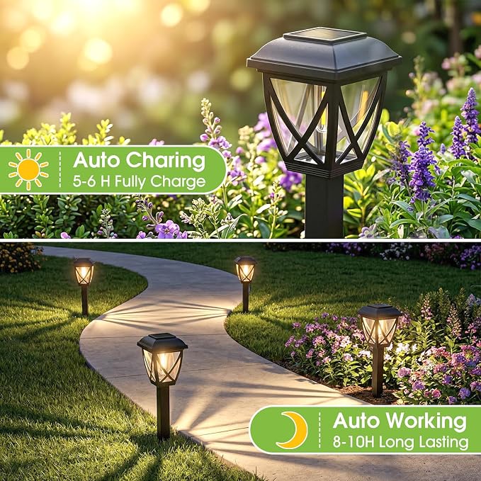 Solar Pathway Lights Outdoor 10 Pack, Warm White | Auto On/Off Waterproof Energy Saving LED Landscape Outside Lights for Garden Yard, Walkway, Driveway Decor