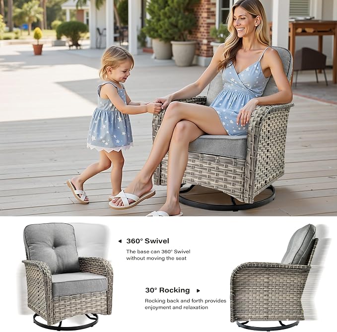 8 Pieces Outdoor Sectional Patio Furniture Set with Swivel Rocking Chairs,Conversation Sets Rattan Wicker L Shaped Couch,Modular Outdoor Sofa for Porch Balcony Backyard Dark Grey