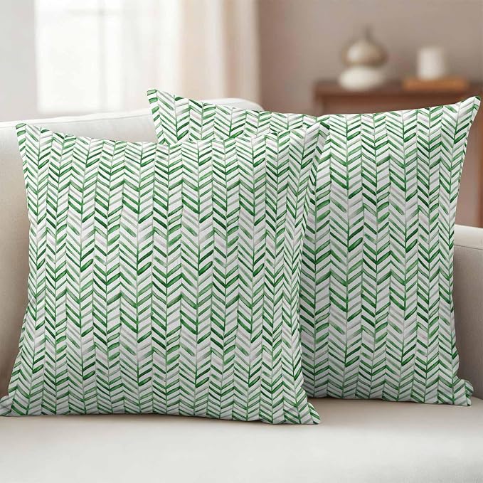 Green Line Outdoor Pillow Covers 20x20 Inch Throw Pillow Covers Set of 2 Waterproof Decorative Pillow Cases Vintage Abstract Geometric Stripes Watercolor Cushion Covers for Patio Furniture Garden
