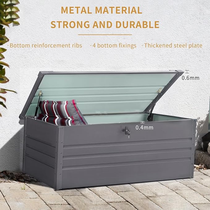 260 Gallon Metal Deck Box, Lockable Patio Waterproof Outside Storage Box, Extra Large Outdoor Storage Box for Furniture, Garden Tools and Pool Supplies Storage,Black