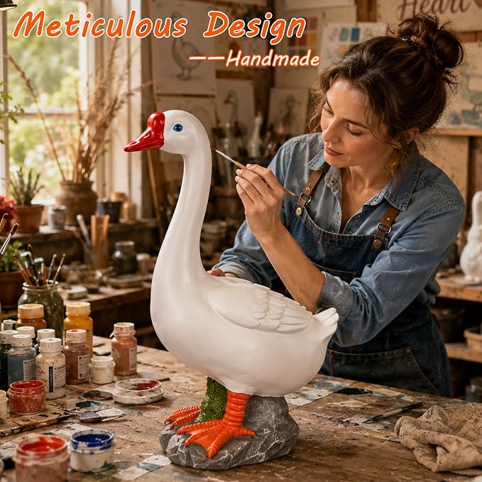 Large Porch Goose Statue 20 Inch, Resin Front Porch Goose Decor, Geese Decor Lawn and Garden Statue for Patio, Balcony,Yard Decorations, Housewarming Birthday Gifts,White