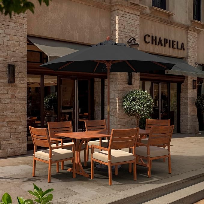 California Umbrella 9' Premium Commercial Hardwood Patio Umbrella, Manual Lift With Olefin Kiwi Fabric
