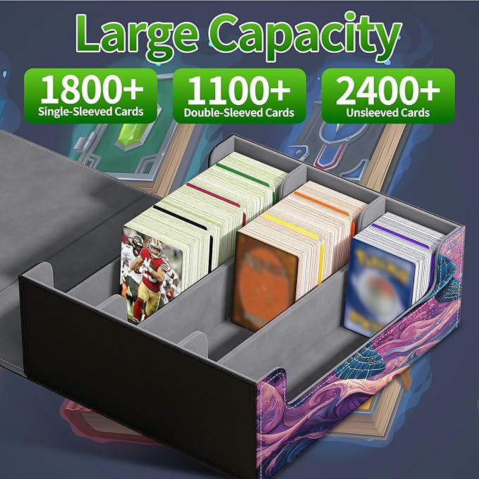Large Card Deck Box for MTG, Fits 1200+ Sleeved Cards, PU Leather Storage Case with Strong Magnetic Closure, Multiple Colors for TCG CCG Baseball Card Collections, Pink Flower Turtle