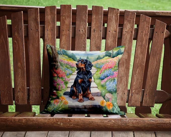 Caroline's Treasures Gordon Setter Spring Path Throw Pillow Machine Washable, Indoor Outdoor Decorative Pillow for Couch, Bed or Patio, 14Hx14W
