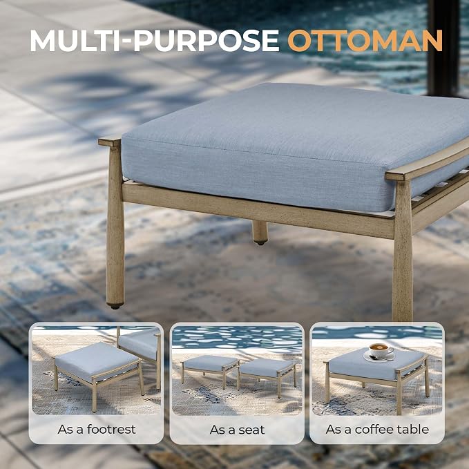 HAPPATIO Patio Outdoor Furniture Set - 6 Pieces Aluminum Outdoor Conversation Set with 1 Three-Seater Sofa, 1 Coffee Table, 2 Swivel Chairs, and 2 Ottomans for Yard, Porch, and Deck (Grey)