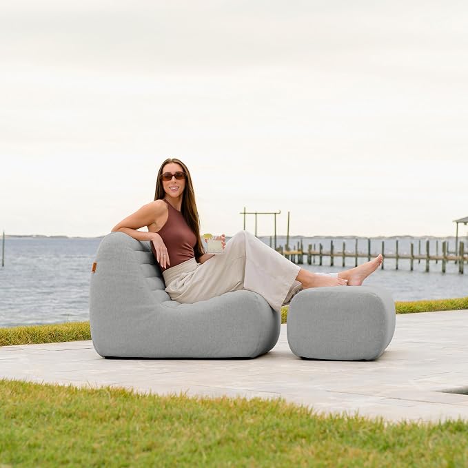 Big Joe Solvana Lounge Chair, Outdoor Performance Linen Weather-Resistant Fabric, Primary Chair, Port Gray