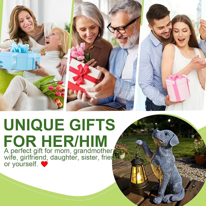 YODY Garden Statues Outdoor Garden Decor: Dog Statue with Solar Lantern for Yard Art Lawn Ornaments Porch Patio Balcony Home House - Birthday Gifts for Grandma Mom Women