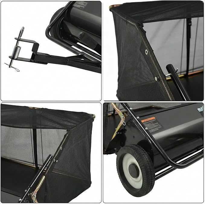 Tow Behind Lawn Sweeper, 42/50/52-Inch Pull Behind Leaf & Grass Collector, 12/26 cu. ft. Large Capacity Yard Sweeper with Adjustable Sweeping Height and Universal Hitch for Lawn Tractor (42"/12cuft)