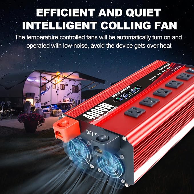 Cantonape 4000W Power Inverter 12V to 110V/120V DC to AC with LCD Display, Remote Controller 5 x AC Outlets and 4 x 3.1A USB Car Adapter for Car Truck Boat RV Solar System