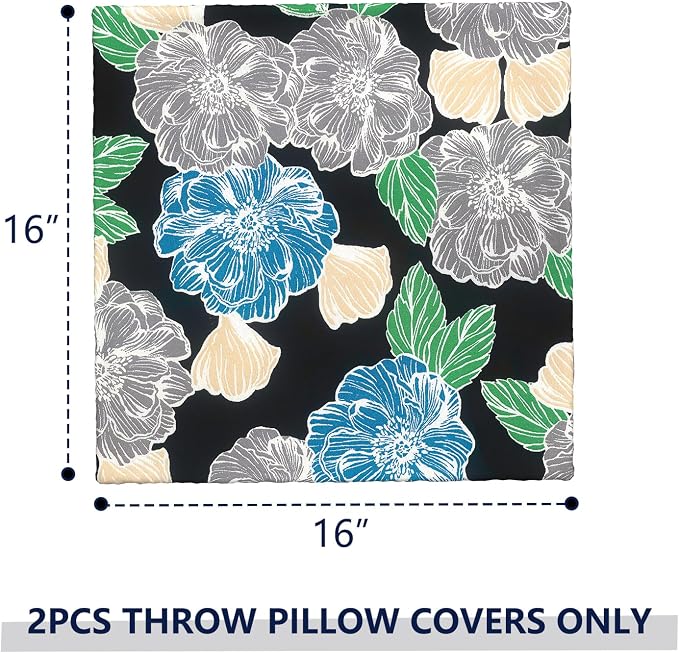 Outdoor Pillow Covers 16x16 Inch Set of 2 Waterproof Decorative Throw Pillow Covers Patio Pillow Cases for Patio Furniture Garden Couch Farmhouse,Peony Garden