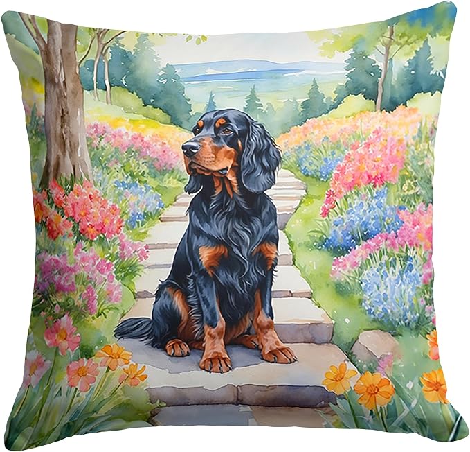 Caroline's Treasures Gordon Setter Spring Path Throw Pillow Machine Washable, Indoor Outdoor Decorative Pillow for Couch, Bed or Patio, 14Hx14W