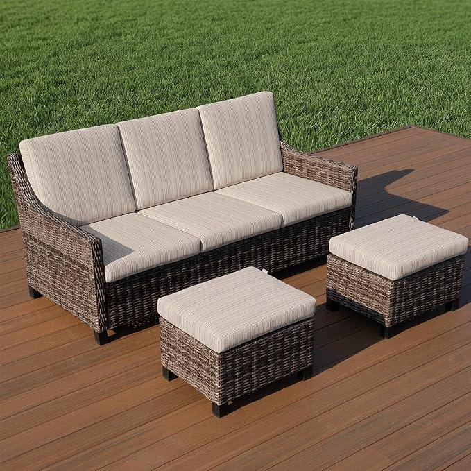 Wicker Patio Conversation Set, Outdoor Patio Chair Set with Deep Seating, Wide Armrests & Thick Cushions, All-Weather Outdoor Furniture Set for Patio, Porch, Deck & Backyard