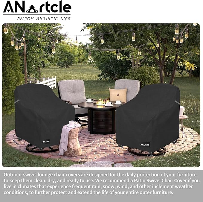 ANartcle Patio Chair Covers,600D Waterproof Heavy Duty Outdoor Lawn Patio Furniture Covers,Patio Swivel Chair Covers for Outdoor Furniture(35W x 37D x 36H inches) Black