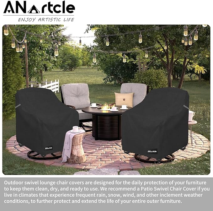ANartcle Swivel Patio Chair Covers 2 Pack,Waterproof Heavy Duty Outdoor Chair Covers,Patio Swivel Chair Covers for Outdoor Furniture (30 W x 34 D x 38.5 H inches) Black.