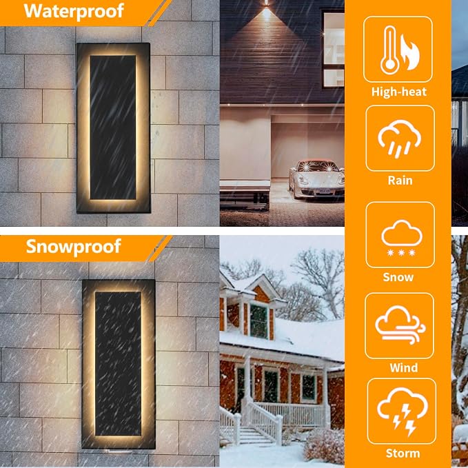 Modern Exterior Lighting Fixtures Outdoor Wall Lights,12 in,9W | Waterproof Exterior Sconce Light For Porch,Front Door,Patio,3000K Warm White Square Outdoor House Lights Wall Mount,2 Packs