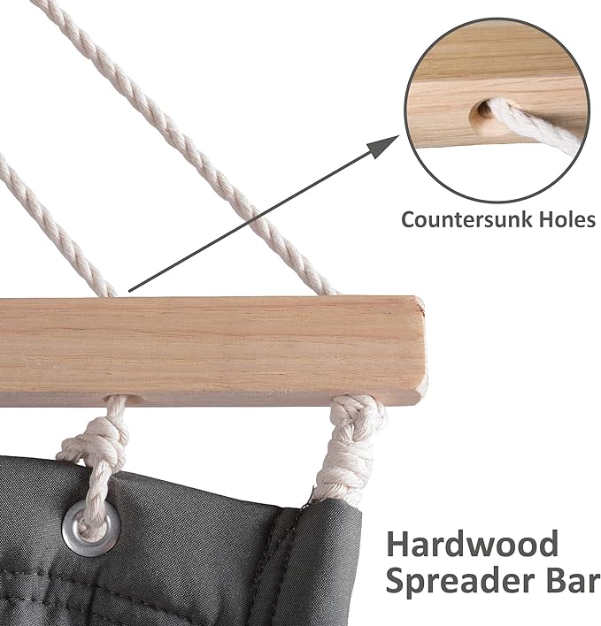 SUNCREAT Hammocks Double Hammock with Wooden Stand Included, Outdoor Hammocks for Outside, 475 lbs Capacity, Dark Gray