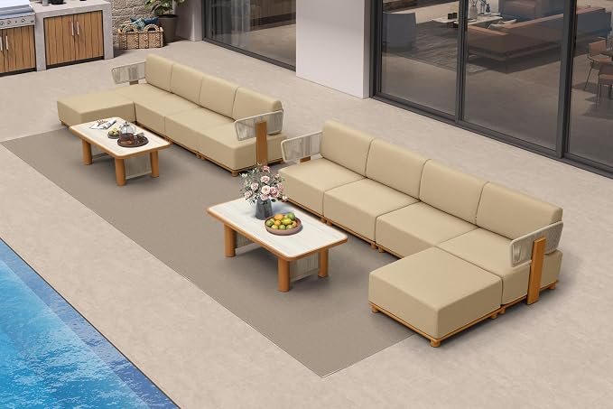 PURPLE LEAF Patio Furniture Set Modular L-Shaped Outdoor Sectional Sofa with 11" Thick Olefin Cushion 12-Piece Outdoor Conversation Set for Backyard Garden Poolside Ottomans & Tables Included, Beige