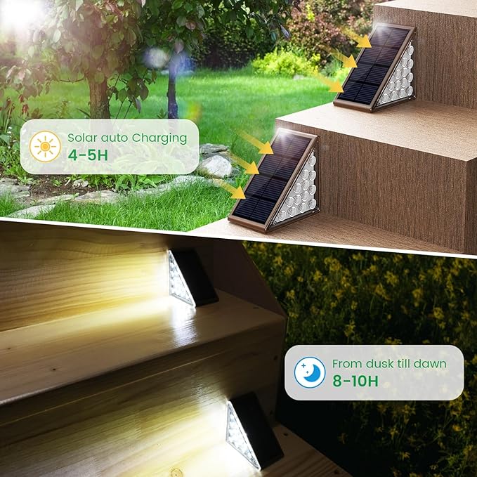 JOFIOS Solar Step Lights for Outside,8pack Solar Stair Lights Outdoor Waterproof IP67,Outdoor Deck Step Lights,Solar Outdoor Lights for Staircase,Patio,Front Step(Cool Brown)