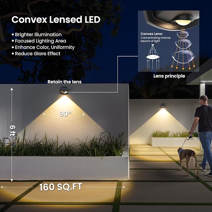 SOLPEX Solar Lights Outdoor Waterproof IP65, Solar Stair Lights Outdoor for Fence, Deck, Step, Dual Color LED 3 Lighting Modes House Wall Light for Porch, Backyard, Fence, Garden Decor-6 Pack