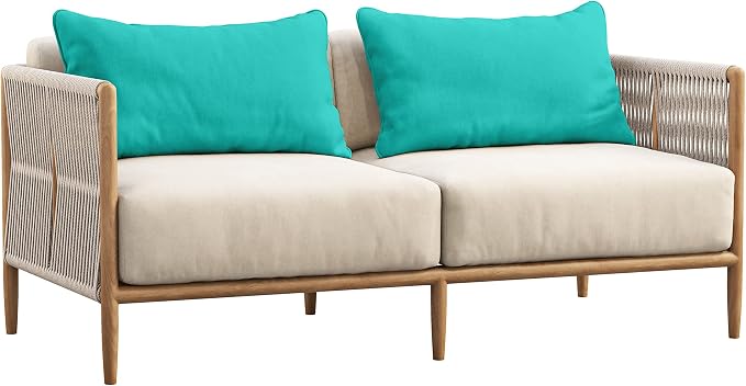 Indoor/Outdoor Polyester Fabric Lumbar Pillow Cover, All-Weather Waterproof Rectangular Cushion Case for Patio Furniture, 16 x 24 Set of 2 -Turquoise Green