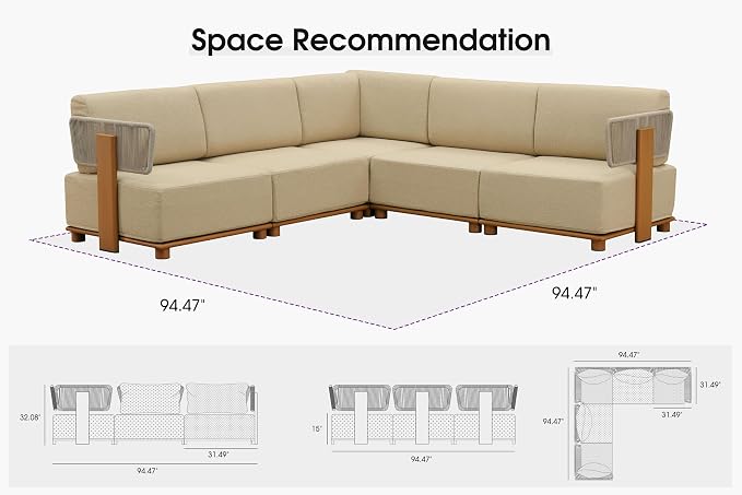 PURPLE LEAF Patio Furniture Set Modular L-Shaped Outdoor Sectional Sofa with 11" Thick Olefin Cushion 5-Piece Outdoor Conversation Set for Patio Backyard Garden Poolside, Beige