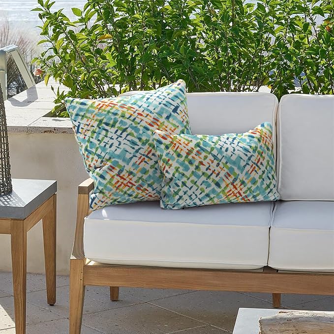 Outdoor Lumbar Pillows 12x20 inch, Rectangle Throw Pillows with Inserts, Decorative Lumbar Cushions for Patio Furniture Garden Couch Home Sofa Office Chair, Pack of 2,Acapa Opal Geometric